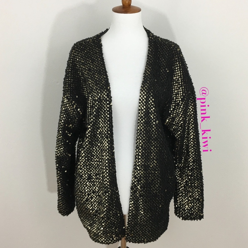 Express Black & Gold Sequin Sweater Coat/Cardigan